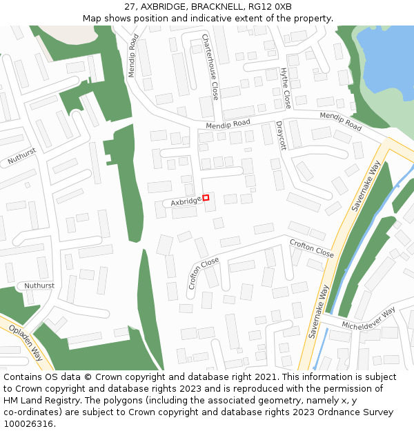 27, AXBRIDGE, BRACKNELL, RG12 0XB: Location map and indicative extent of plot