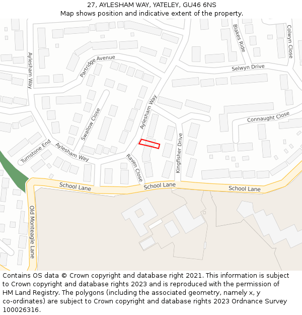 27, AYLESHAM WAY, YATELEY, GU46 6NS: Location map and indicative extent of plot
