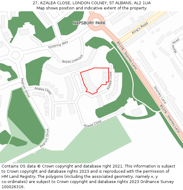 27, AZALEA CLOSE, LONDON COLNEY, ST ALBANS, AL2 1UA: Location map and indicative extent of plot