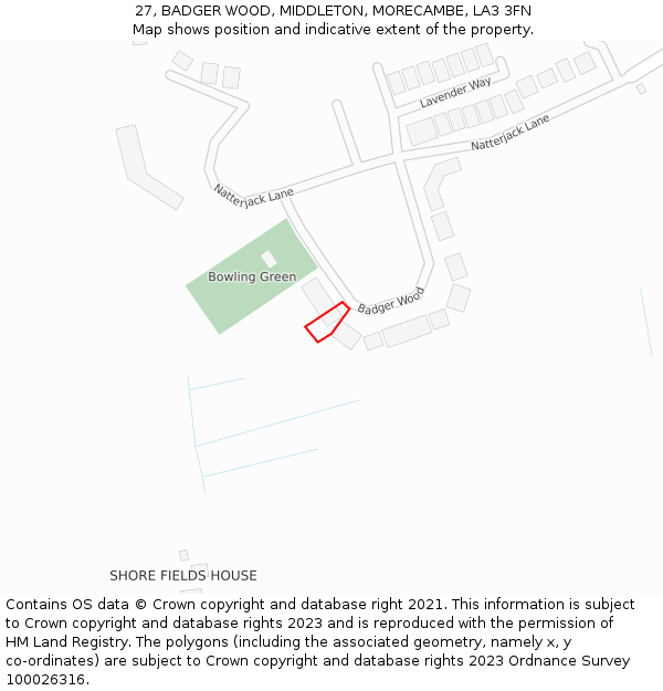 27, BADGER WOOD, MIDDLETON, MORECAMBE, LA3 3FN: Location map and indicative extent of plot