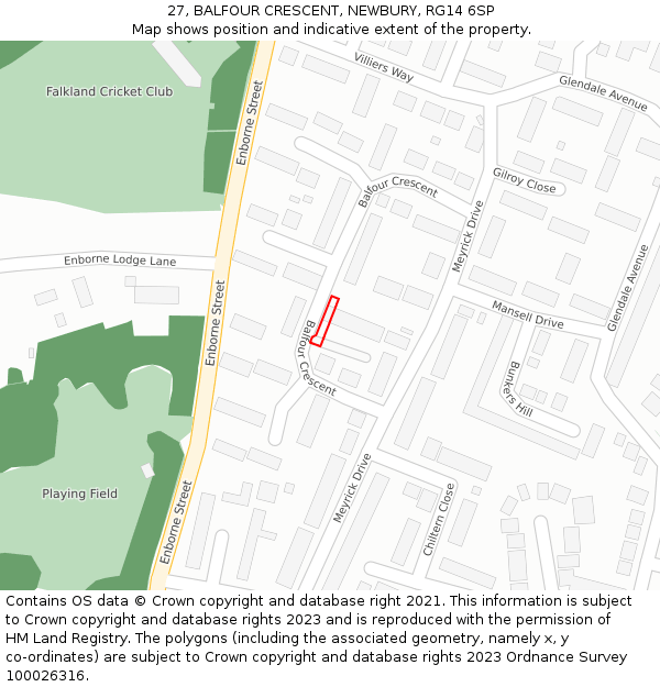 27, BALFOUR CRESCENT, NEWBURY, RG14 6SP: Location map and indicative extent of plot