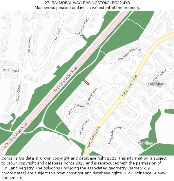 27, BALMORAL WAY, BASINGSTOKE, RG22 4YB: Location map and indicative extent of plot