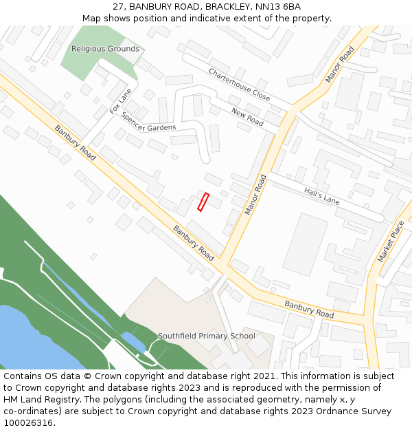 27, BANBURY ROAD, BRACKLEY, NN13 6BA: Location map and indicative extent of plot