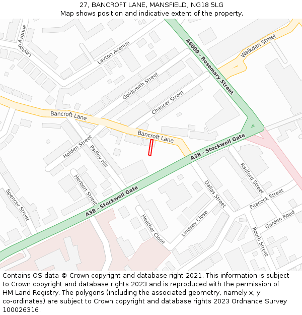 27, BANCROFT LANE, MANSFIELD, NG18 5LG: Location map and indicative extent of plot