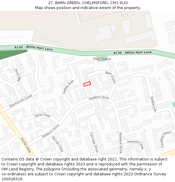 27, BARN GREEN, CHELMSFORD, CM1 6UG: Location map and indicative extent of plot