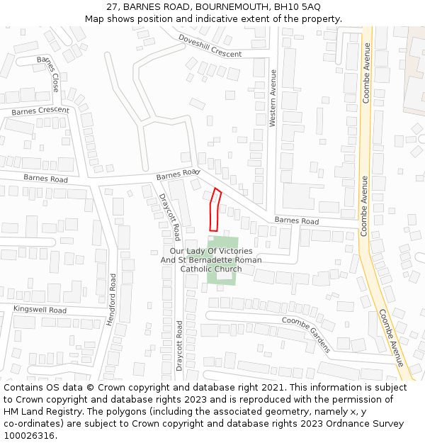 27, BARNES ROAD, BOURNEMOUTH, BH10 5AQ: Location map and indicative extent of plot