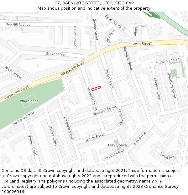 27, BARNGATE STREET, LEEK, ST13 8AP: Location map and indicative extent of plot