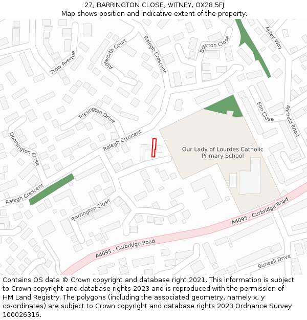 27, BARRINGTON CLOSE, WITNEY, OX28 5FJ: Location map and indicative extent of plot