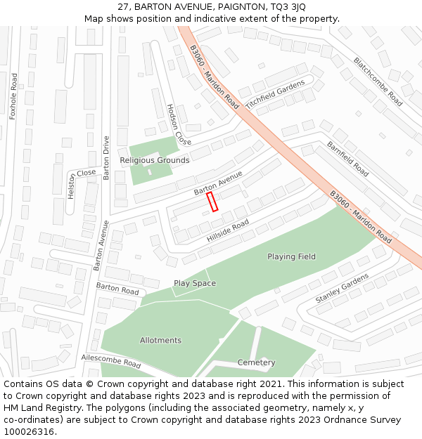 27, BARTON AVENUE, PAIGNTON, TQ3 3JQ: Location map and indicative extent of plot