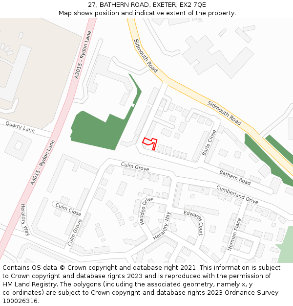 27, BATHERN ROAD, EXETER, EX2 7QE: Location map and indicative extent of plot