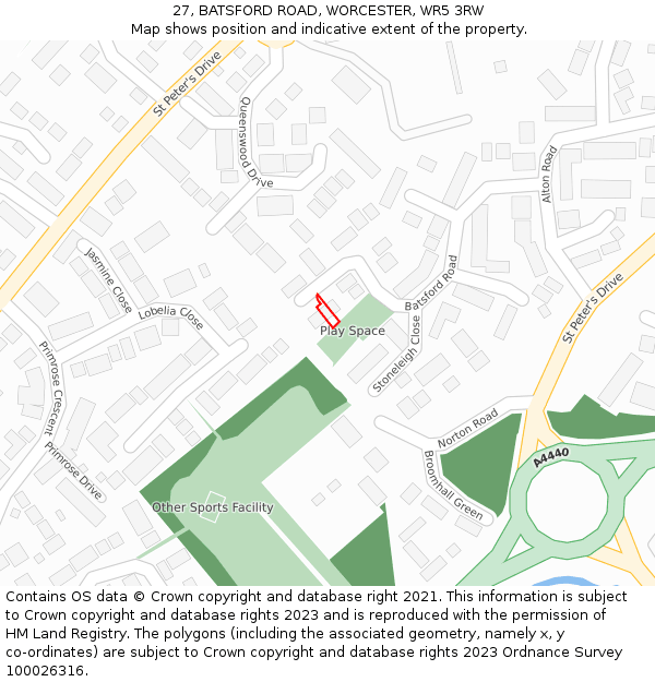 27, BATSFORD ROAD, WORCESTER, WR5 3RW: Location map and indicative extent of plot