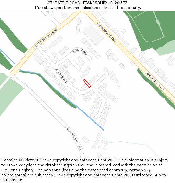 27, BATTLE ROAD, TEWKESBURY, GL20 5TZ: Location map and indicative extent of plot