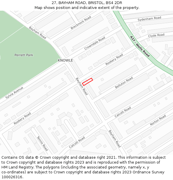 27, BAYHAM ROAD, BRISTOL, BS4 2DR: Location map and indicative extent of plot