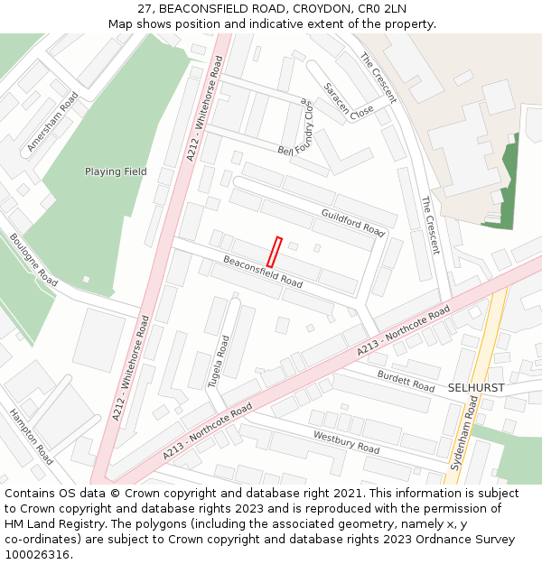 27, BEACONSFIELD ROAD, CROYDON, CR0 2LN: Location map and indicative extent of plot