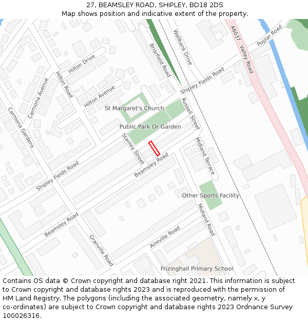 27, BEAMSLEY ROAD, SHIPLEY, BD18 2DS: Location map and indicative extent of plot