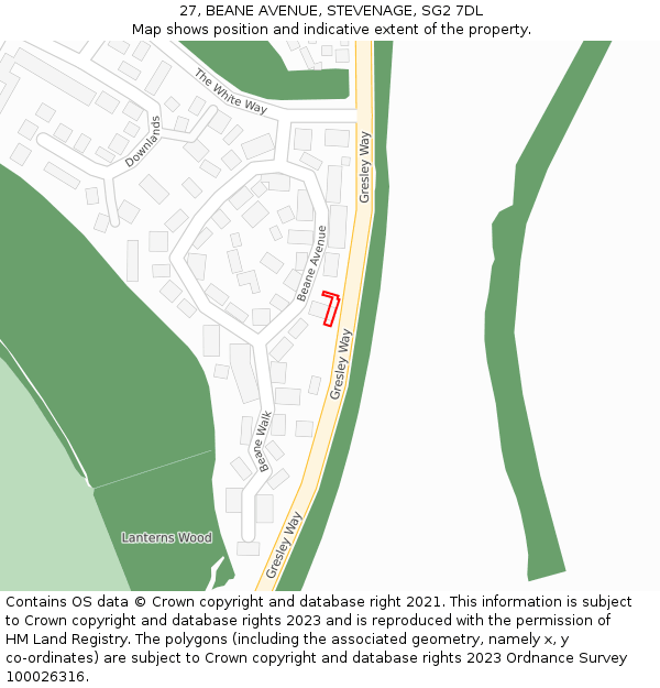 27, BEANE AVENUE, STEVENAGE, SG2 7DL: Location map and indicative extent of plot