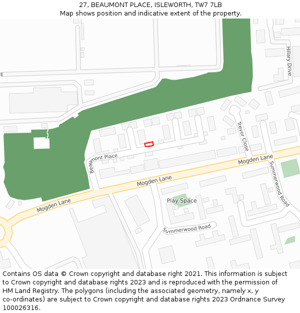 27, BEAUMONT PLACE, ISLEWORTH, TW7 7LB: Location map and indicative extent of plot