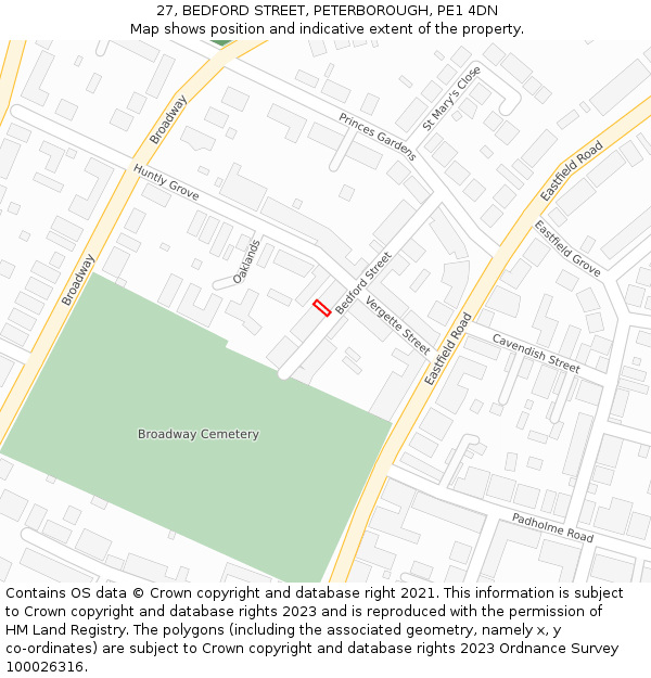 27, BEDFORD STREET, PETERBOROUGH, PE1 4DN: Location map and indicative extent of plot