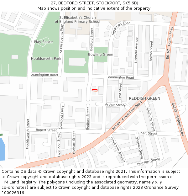 27, BEDFORD STREET, STOCKPORT, SK5 6DJ: Location map and indicative extent of plot