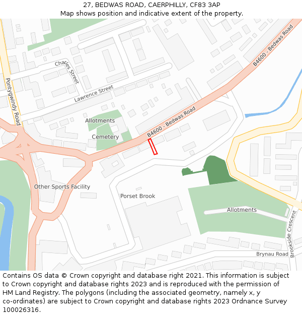 27, BEDWAS ROAD, CAERPHILLY, CF83 3AP: Location map and indicative extent of plot