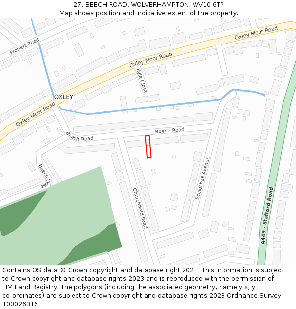 27, BEECH ROAD, WOLVERHAMPTON, WV10 6TP: Location map and indicative extent of plot