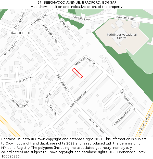 27, BEECHWOOD AVENUE, BRADFORD, BD6 3AF: Location map and indicative extent of plot