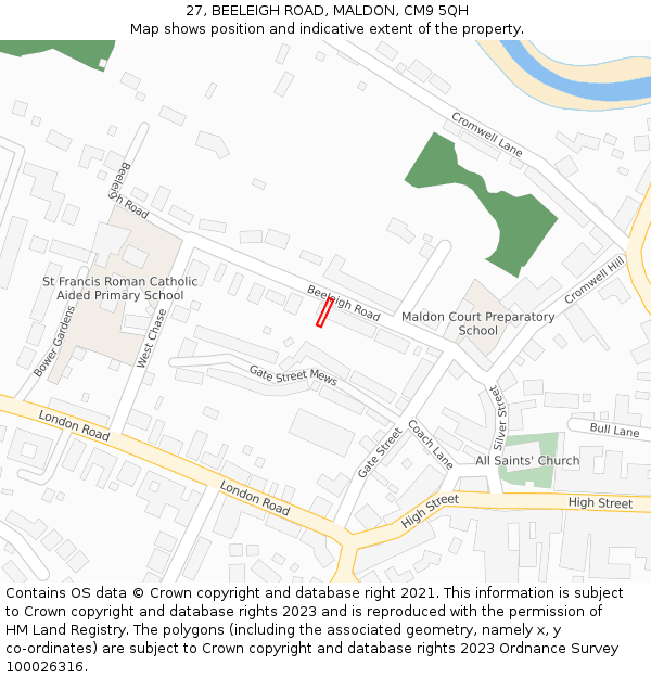 27, BEELEIGH ROAD, MALDON, CM9 5QH: Location map and indicative extent of plot