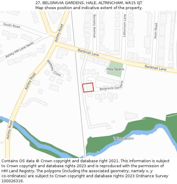 27, BELGRAVIA GARDENS, HALE, ALTRINCHAM, WA15 0JT: Location map and indicative extent of plot