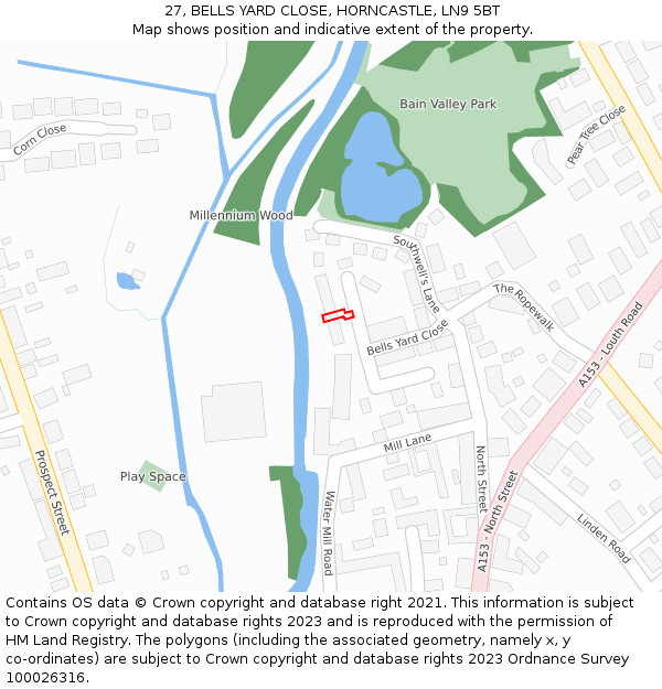 27, BELLS YARD CLOSE, HORNCASTLE, LN9 5BT: Location map and indicative extent of plot