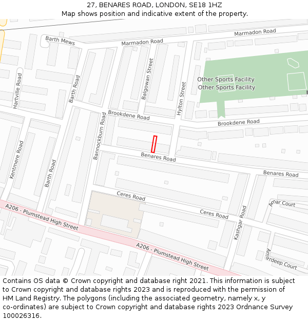 27, BENARES ROAD, LONDON, SE18 1HZ: Location map and indicative extent of plot