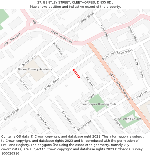 27, BENTLEY STREET, CLEETHORPES, DN35 8DL: Location map and indicative extent of plot