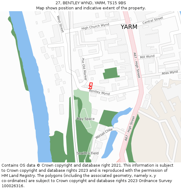 27, BENTLEY WYND, YARM, TS15 9BS: Location map and indicative extent of plot