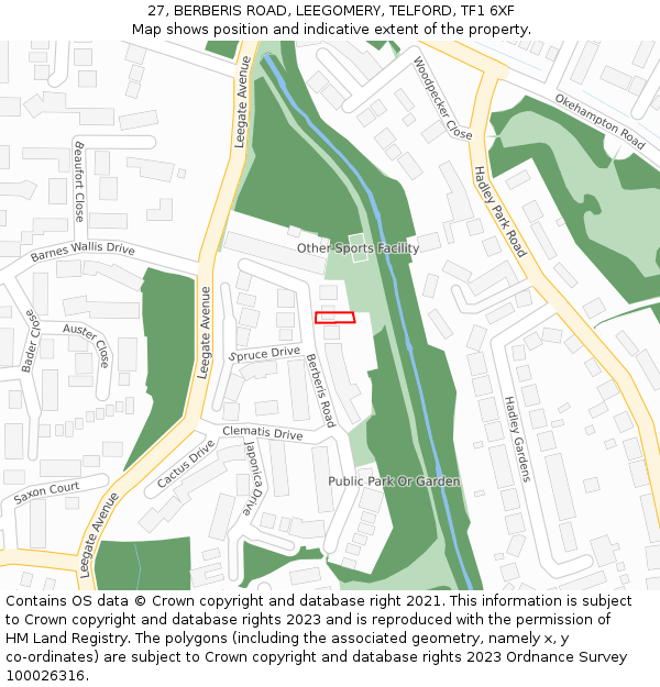 27, BERBERIS ROAD, LEEGOMERY, TELFORD, TF1 6XF: Location map and indicative extent of plot