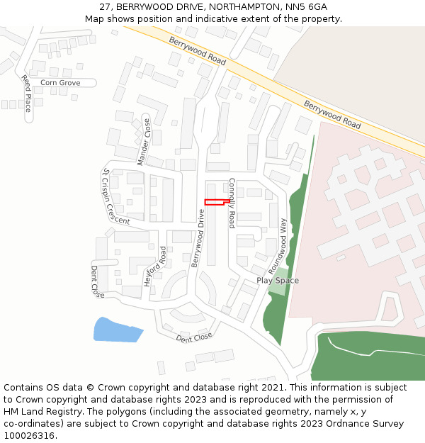 27, BERRYWOOD DRIVE, NORTHAMPTON, NN5 6GA: Location map and indicative extent of plot