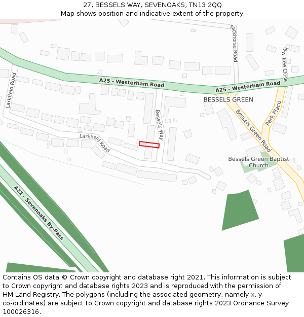 27, BESSELS WAY, SEVENOAKS, TN13 2QQ: Location map and indicative extent of plot