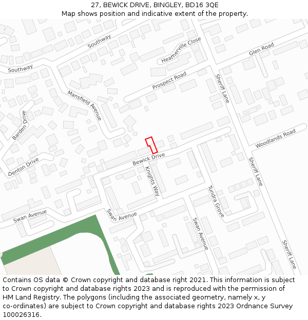 27, BEWICK DRIVE, BINGLEY, BD16 3QE: Location map and indicative extent of plot