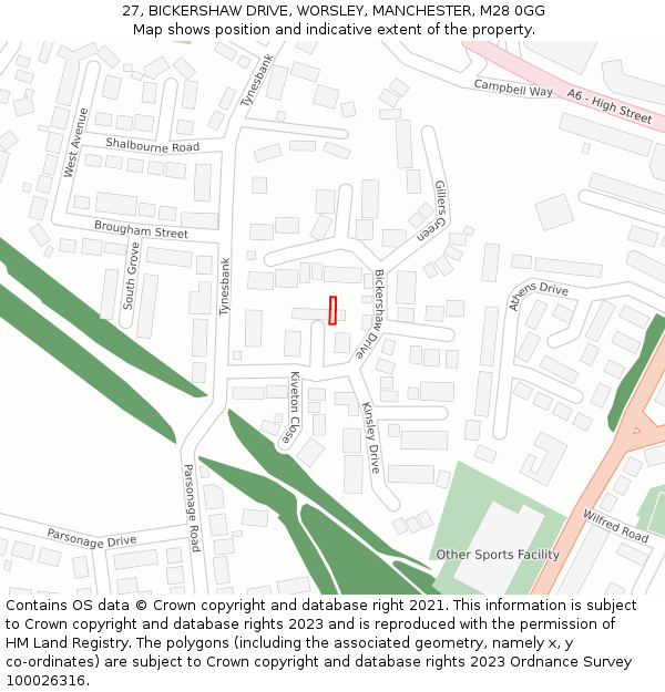 27, BICKERSHAW DRIVE, WORSLEY, MANCHESTER, M28 0GG: Location map and indicative extent of plot