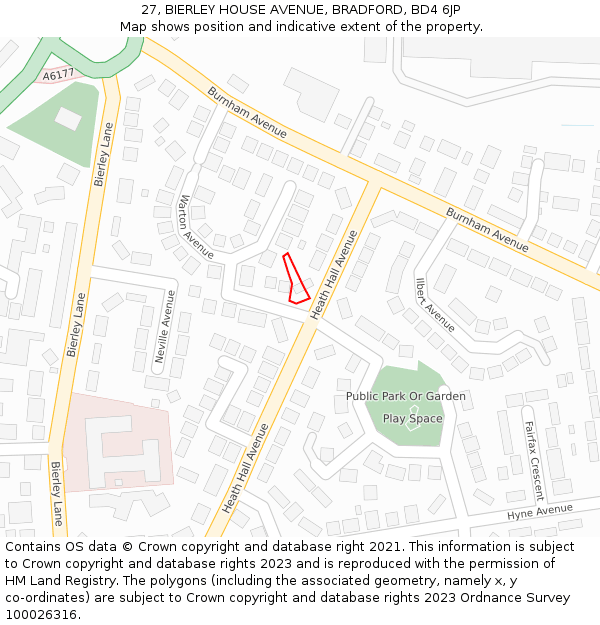 27, BIERLEY HOUSE AVENUE, BRADFORD, BD4 6JP: Location map and indicative extent of plot