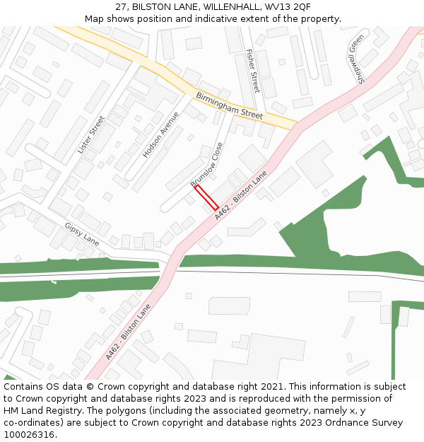 27, BILSTON LANE, WILLENHALL, WV13 2QF: Location map and indicative extent of plot