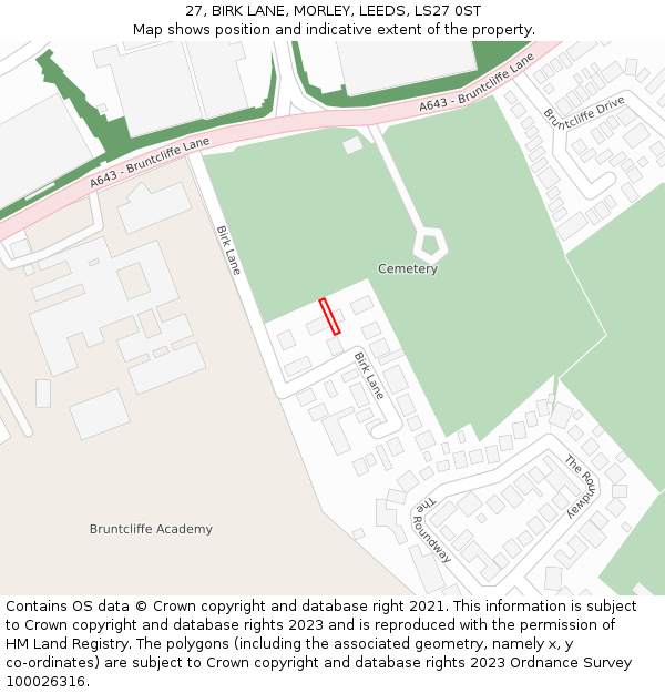 27, BIRK LANE, MORLEY, LEEDS, LS27 0ST: Location map and indicative extent of plot