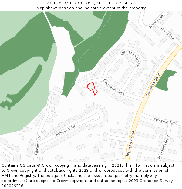 27, BLACKSTOCK CLOSE, SHEFFIELD, S14 1AE: Location map and indicative extent of plot