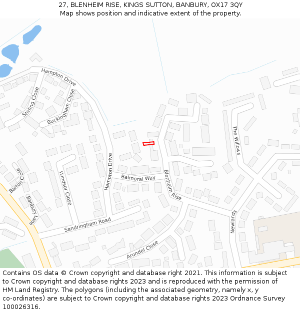 27, BLENHEIM RISE, KINGS SUTTON, BANBURY, OX17 3QY: Location map and indicative extent of plot