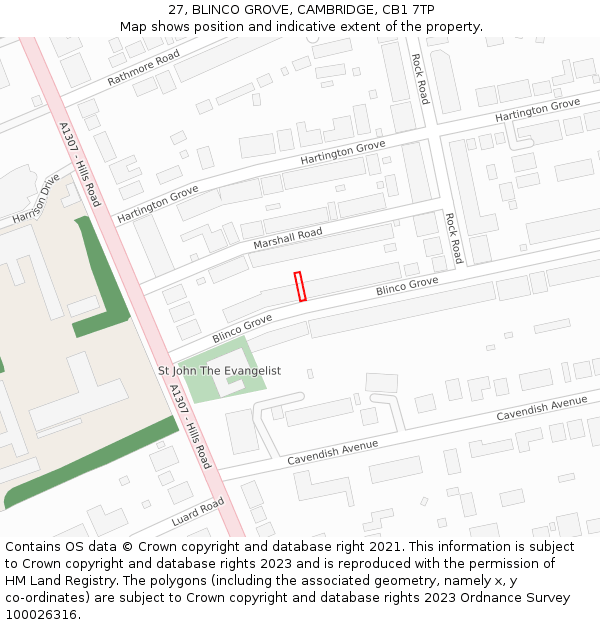 27, BLINCO GROVE, CAMBRIDGE, CB1 7TP: Location map and indicative extent of plot