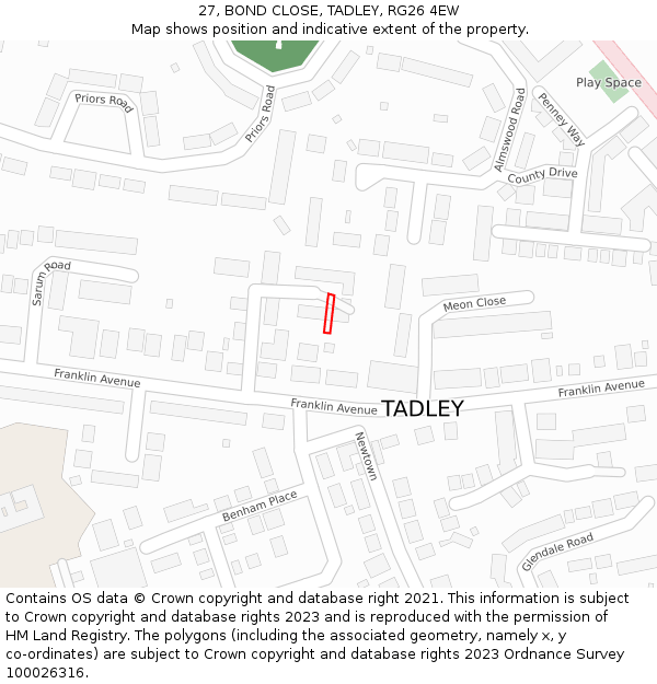 27, BOND CLOSE, TADLEY, RG26 4EW: Location map and indicative extent of plot