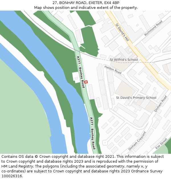 27, BONHAY ROAD, EXETER, EX4 4BP: Location map and indicative extent of plot