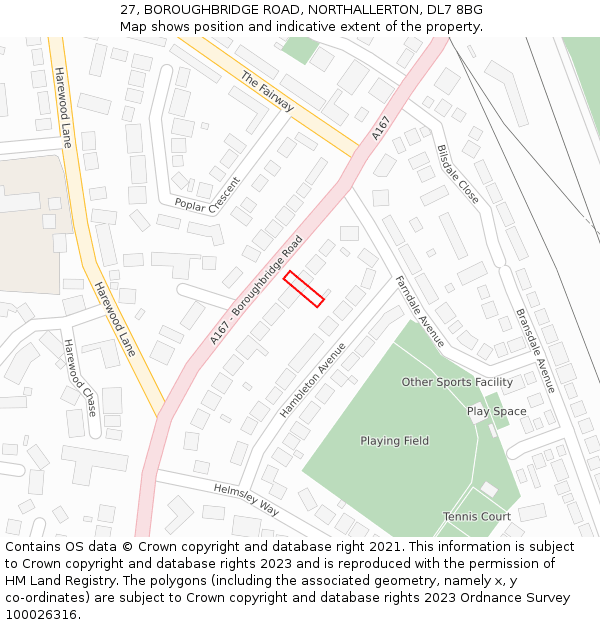 27, BOROUGHBRIDGE ROAD, NORTHALLERTON, DL7 8BG: Location map and indicative extent of plot