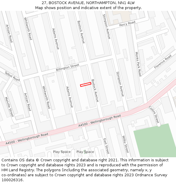 27, BOSTOCK AVENUE, NORTHAMPTON, NN1 4LW: Location map and indicative extent of plot