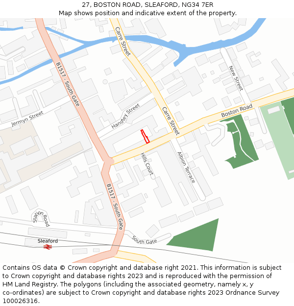 27, BOSTON ROAD, SLEAFORD, NG34 7ER: Location map and indicative extent of plot