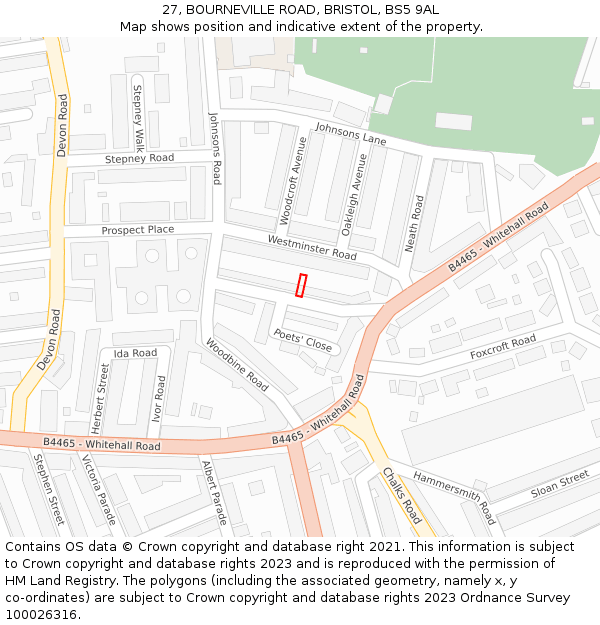 27, BOURNEVILLE ROAD, BRISTOL, BS5 9AL: Location map and indicative extent of plot