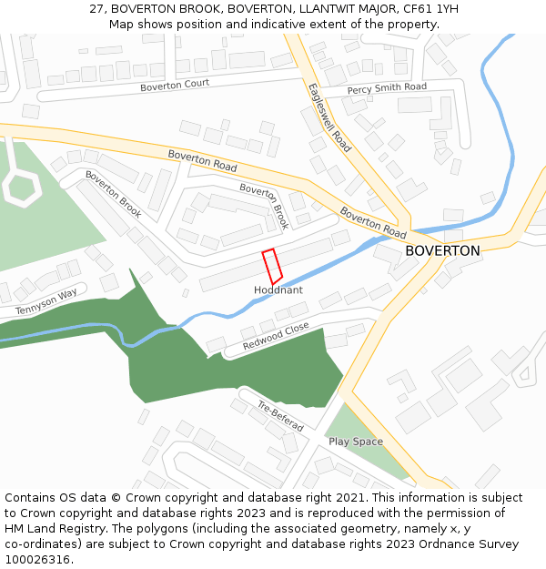 27, BOVERTON BROOK, BOVERTON, LLANTWIT MAJOR, CF61 1YH: Location map and indicative extent of plot